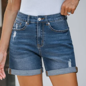 Short jean streetwear taille haute poches
