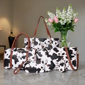 Ensemble de 6 sacs fourre-tout PU motif vache