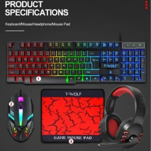 Combo gaming 4-en-1 clavier souris casque tapis