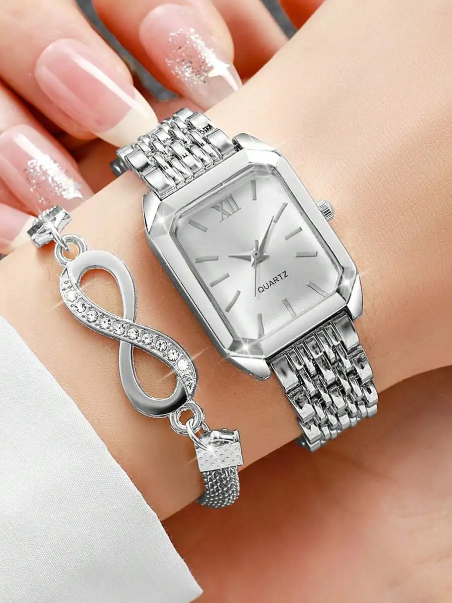 Ensemble 2 montres femme cadran carré minimaliste 3 Ensemble 2 montres femme cadran carré minimaliste