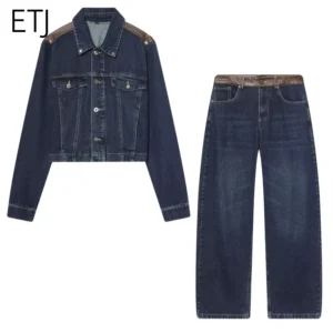 Ensemble veste et pantalon jean patch cuir