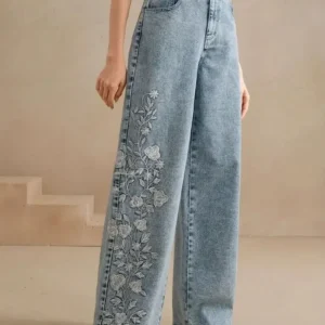 Jean droit Y2K grande taille brode