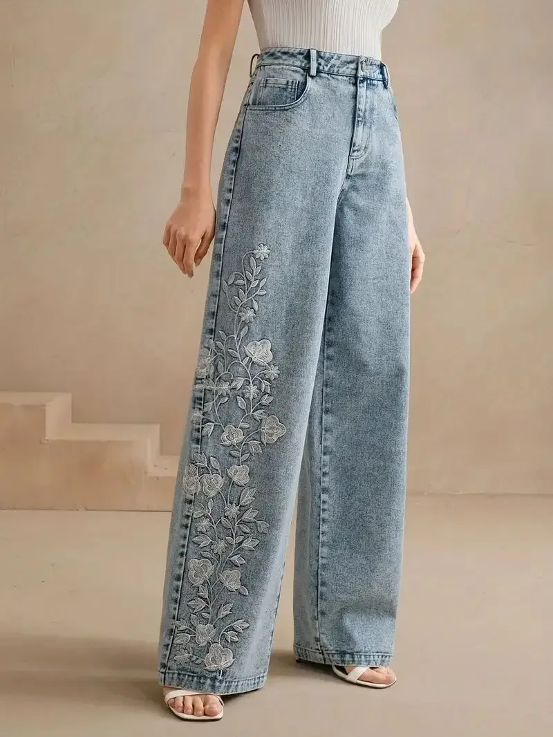 Jean droit Y2K grande taille brode 3 Jean droit Y2K grande taille brode